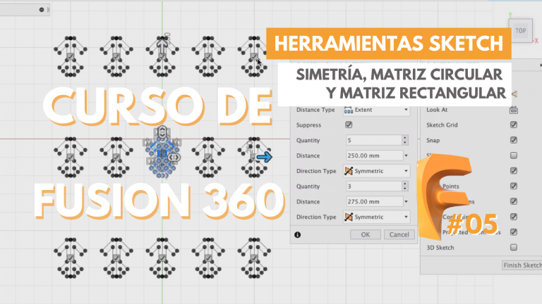 ¿CÓMO HACER UNA SIMETRÍA, MATRIZ CIRCULAR Y RECTANGULAR EN FUSION 360? ✍ Herramientas ⚒️ Sketch #05