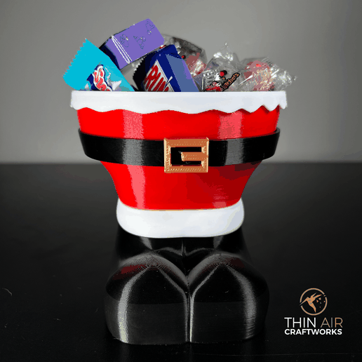 Christmas-Candy-Bowl-Filled-min.png Descargar archivo STL Bombonera navideña con patas de Papá Noel (sin soporte) • Objeto para impresora 3D, ThinAirCraftworks